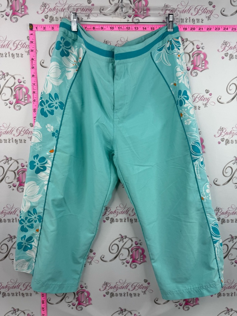 Bum equipment capri floral y2k tropical print pants Aqua Floral-Trim Capris
